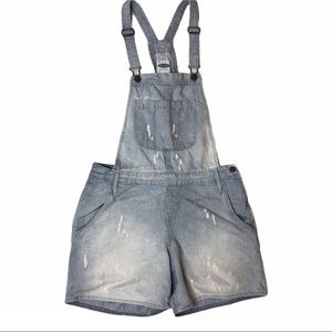 Denim acid wash romper short overalls